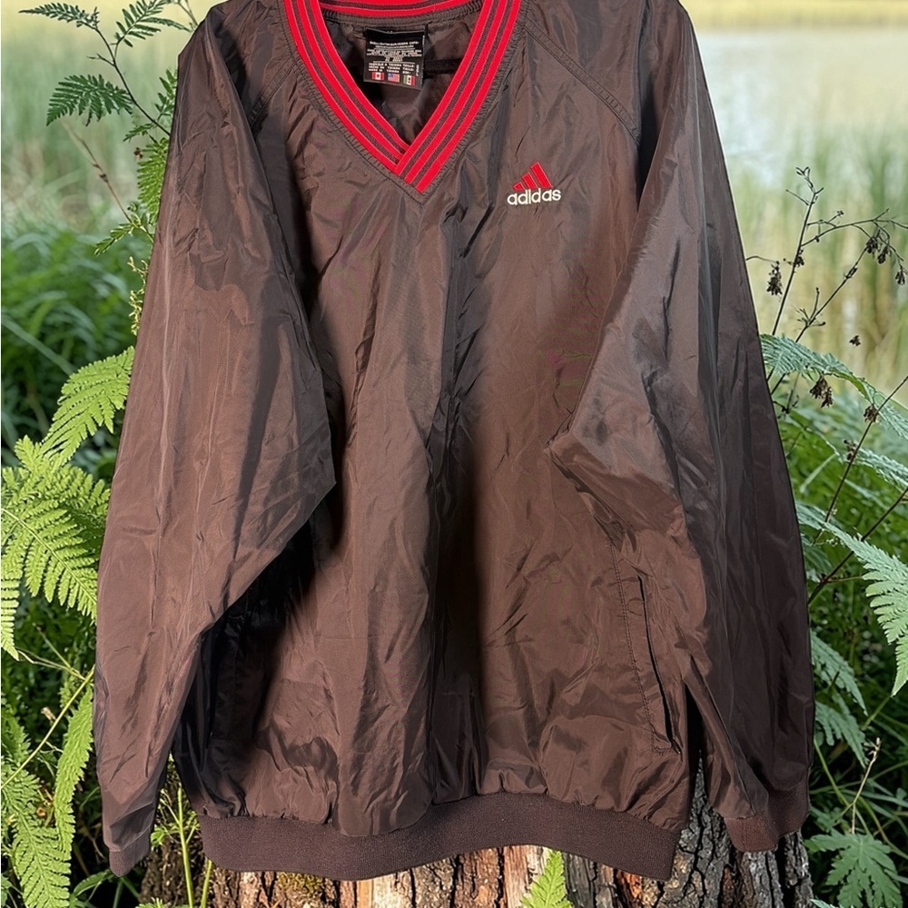 Vintage 90s Adidas V Neck Nylon Men’s Windbreaker Pullover Size L